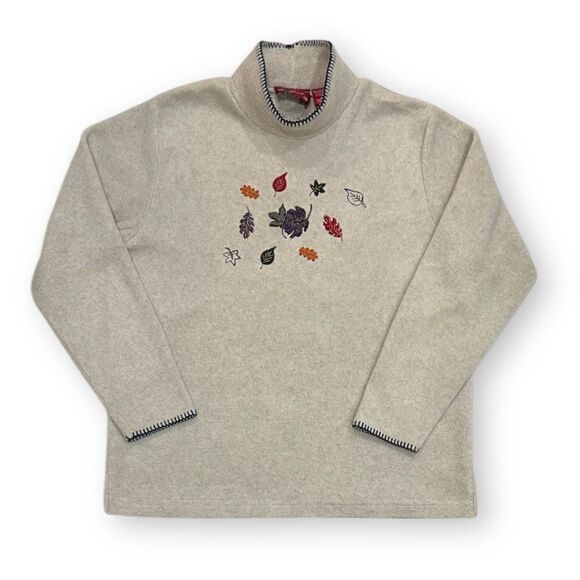 NorthCrest Fall Leaves Fleece Mock Neck Pullover Size Medium - Picture 15 of 15